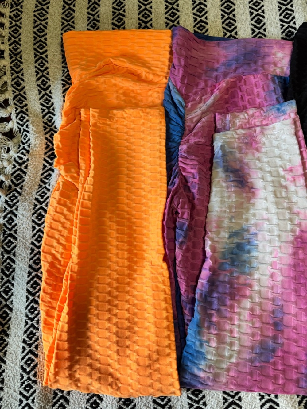 6 Pair Women’s Textured Active Shorts - Orange, Black, White, Pink & Tie-Dye - Picture 3 of 8